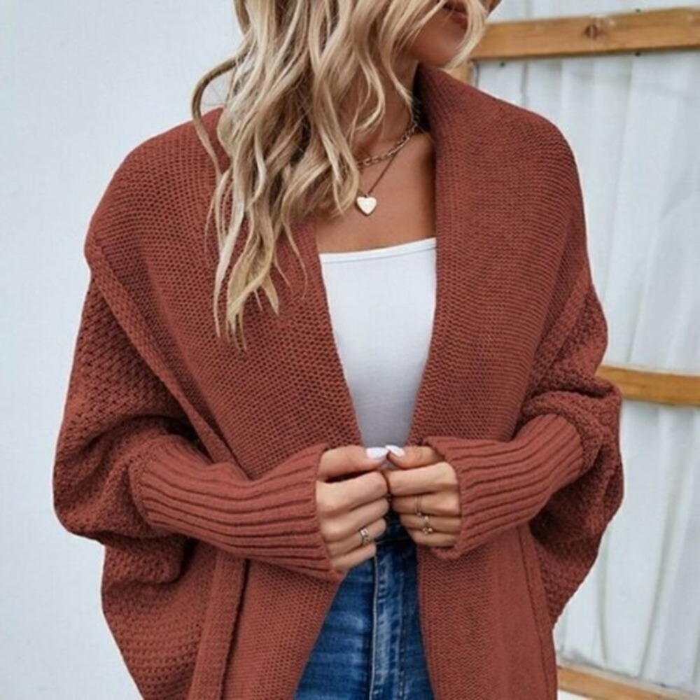 Oversized Cardigan‎ Brown Dolman Sweater, Size Medium